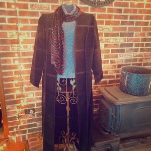 Suede detailed stitching full length dress jacket